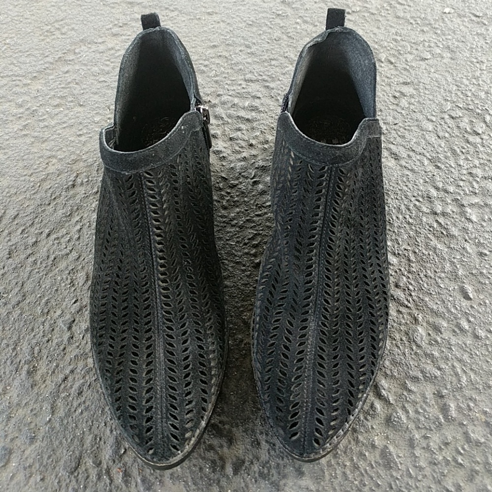 Vince Camuto Black Perforated Suede Ankle Booties